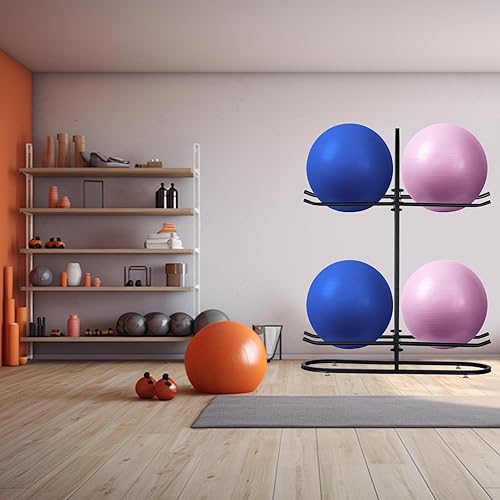 Miniatura 5 de Estante estabilizador para pelotas de ejercicio, soporte para pelotas de medicina y almacenamiento de pelotas de yoga, adecuado para pelotas de