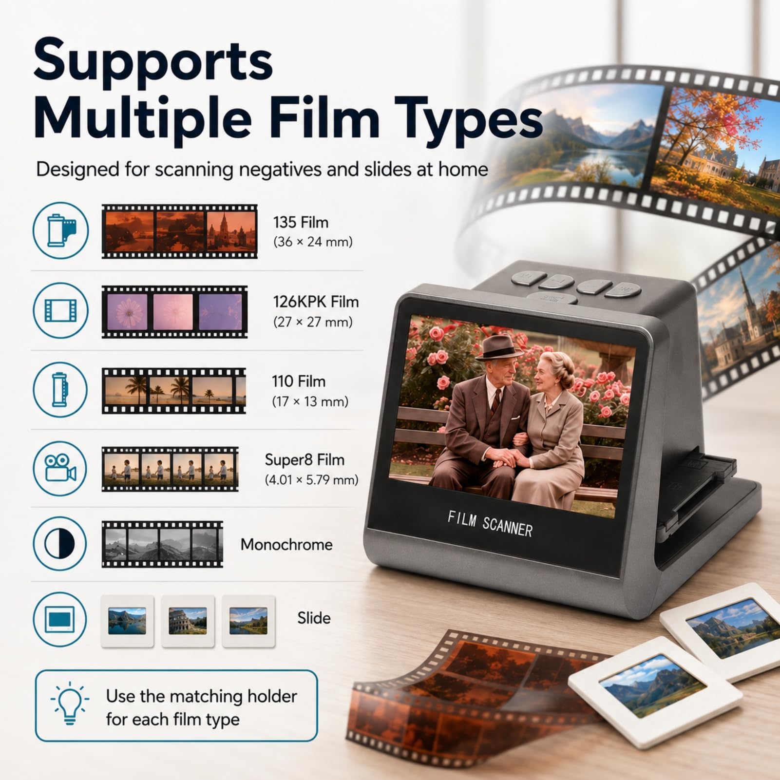 Escáner de Películas y Diapositivas 14MP con Pantalla 5in