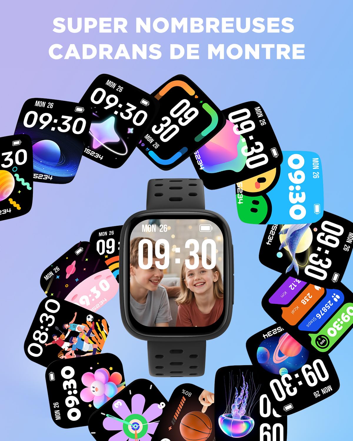 BIGGERFIVE Montre Enfant Connectée ou Non, 1,8" Amoled Smartwatch Podomètre | Cardiofrequencemètre, 30m Étanche, Moniteur de Sommeil, Jeux de Puzzle, 100+ Cadrans pour Garçons Filles Ados 5-16, Noir