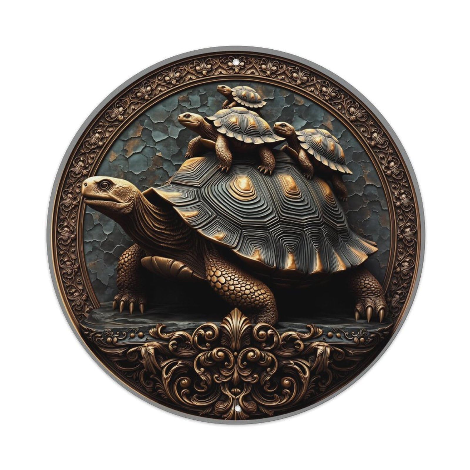 Stacked Turtles On Ornate Retro Metal Tin Sign, Vintage Metal Poster for home, Gaming Room, Studio Workshop,Bar,Garage Wall Art Decor 8x8 inch