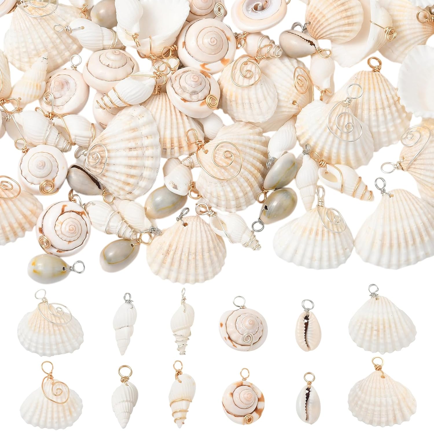96Pcs Assorted Beach Charms for Jewelry Making Bulk Ocean Shell Summer Charms Natural Seashell Sea Pendants for Earring Bracelet Necklace Decor DIY Accessories