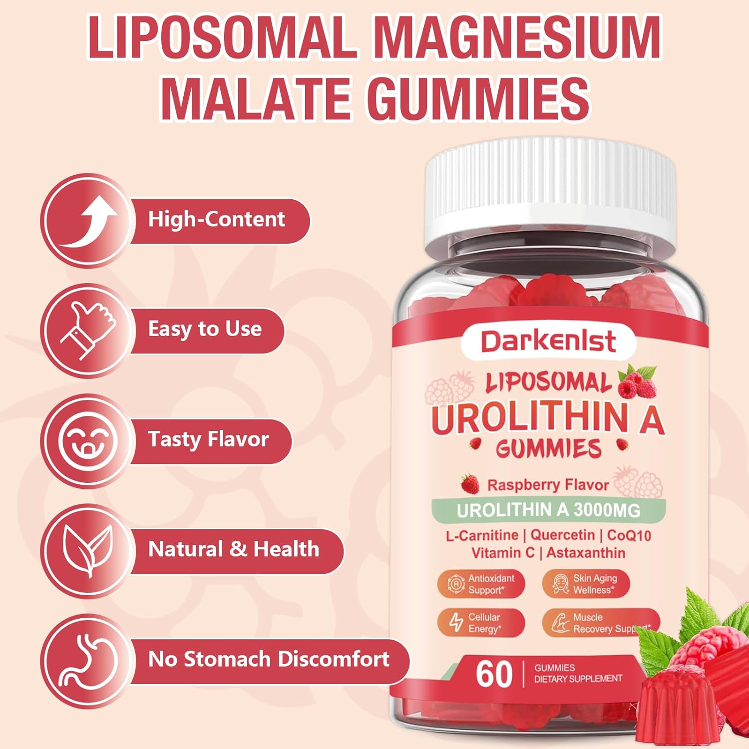 Liposomal 3000mg Urolithin A Gummies Complex CoQ10, Resveratrol, L-Carnitine, Quercetin, Astaxanthin | 7-in-1 Mitochondrial Support Supplement for Cellular Support, Vitality & Wellness Aging - Image 6