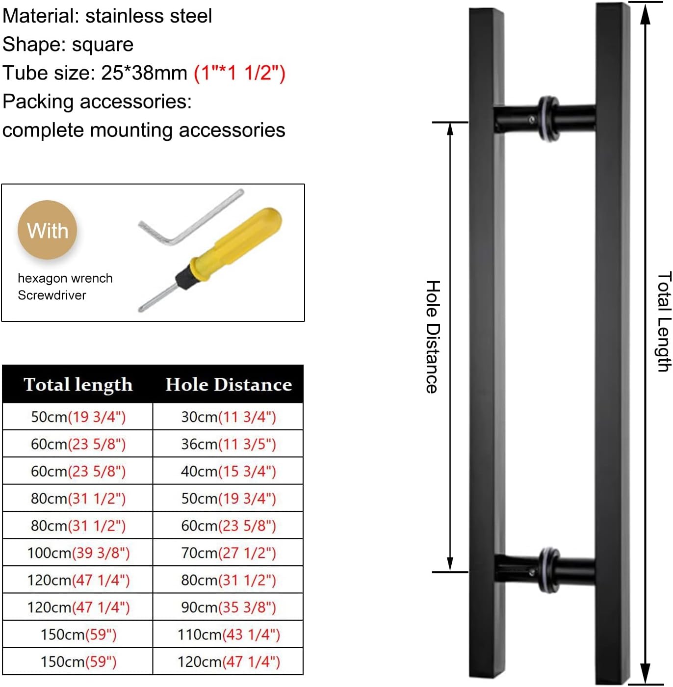 Commercial Office Door Pull Handles, Push Pull Door Handle/Barn Door Pull Handle/Glass Pulls, Rectangle Glass Door Handle for Front Door (Color : Matte Black, Size : 80cm(31 1/2") 60cm)