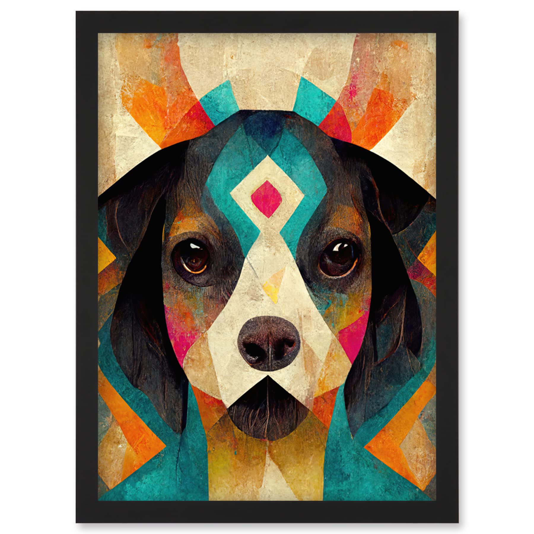 Wee Blue Coo Quirky Boho Abstract Modern Shaman Guru Dog Artwork Framed Wall Art Print A4