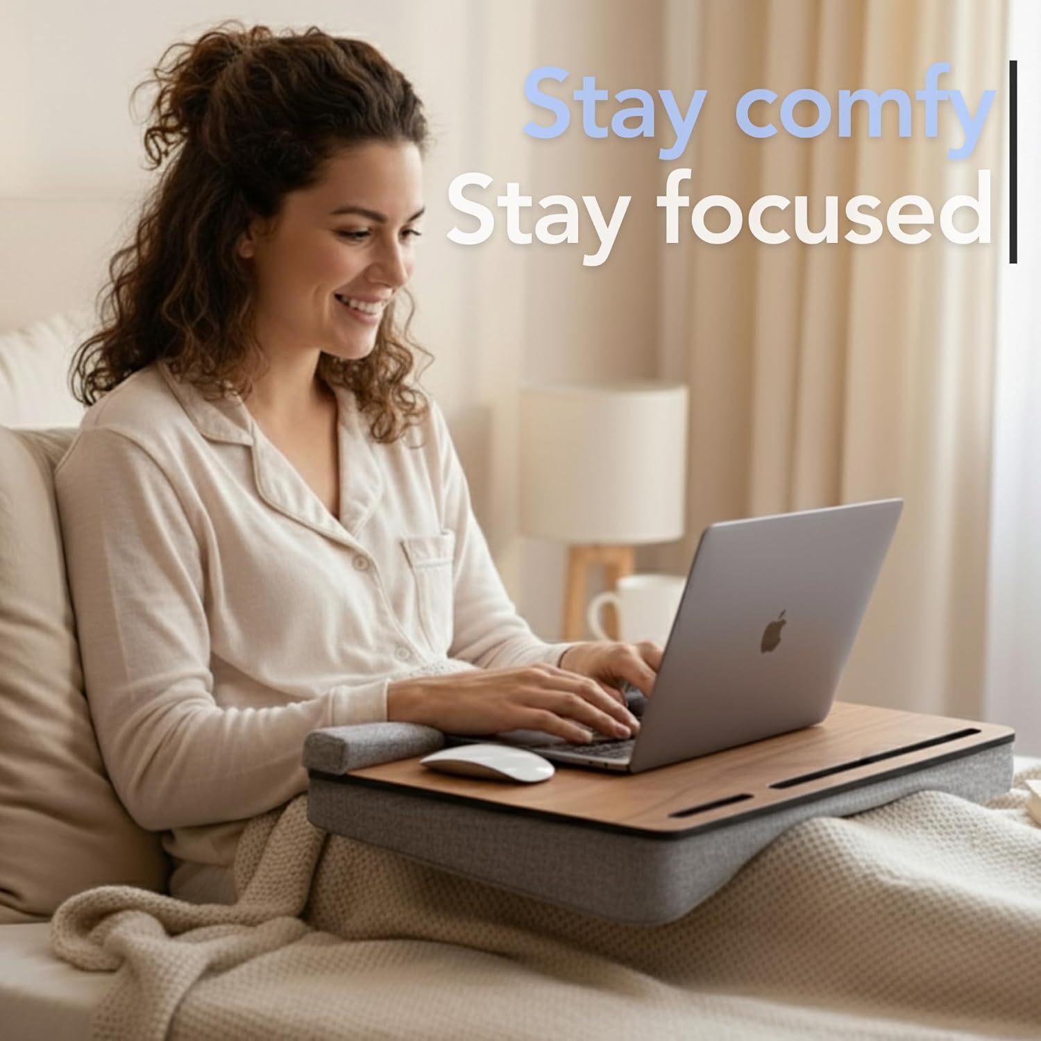 Vigo Wood Portable Laptop Desk – Lapdesk with Cushion, Laptop Stand for Bed, Lap Desk for Laptop and Lap Desk for Bed, Portable Desk for Lap top, Notebook Bed Tray (Oak & Gray)