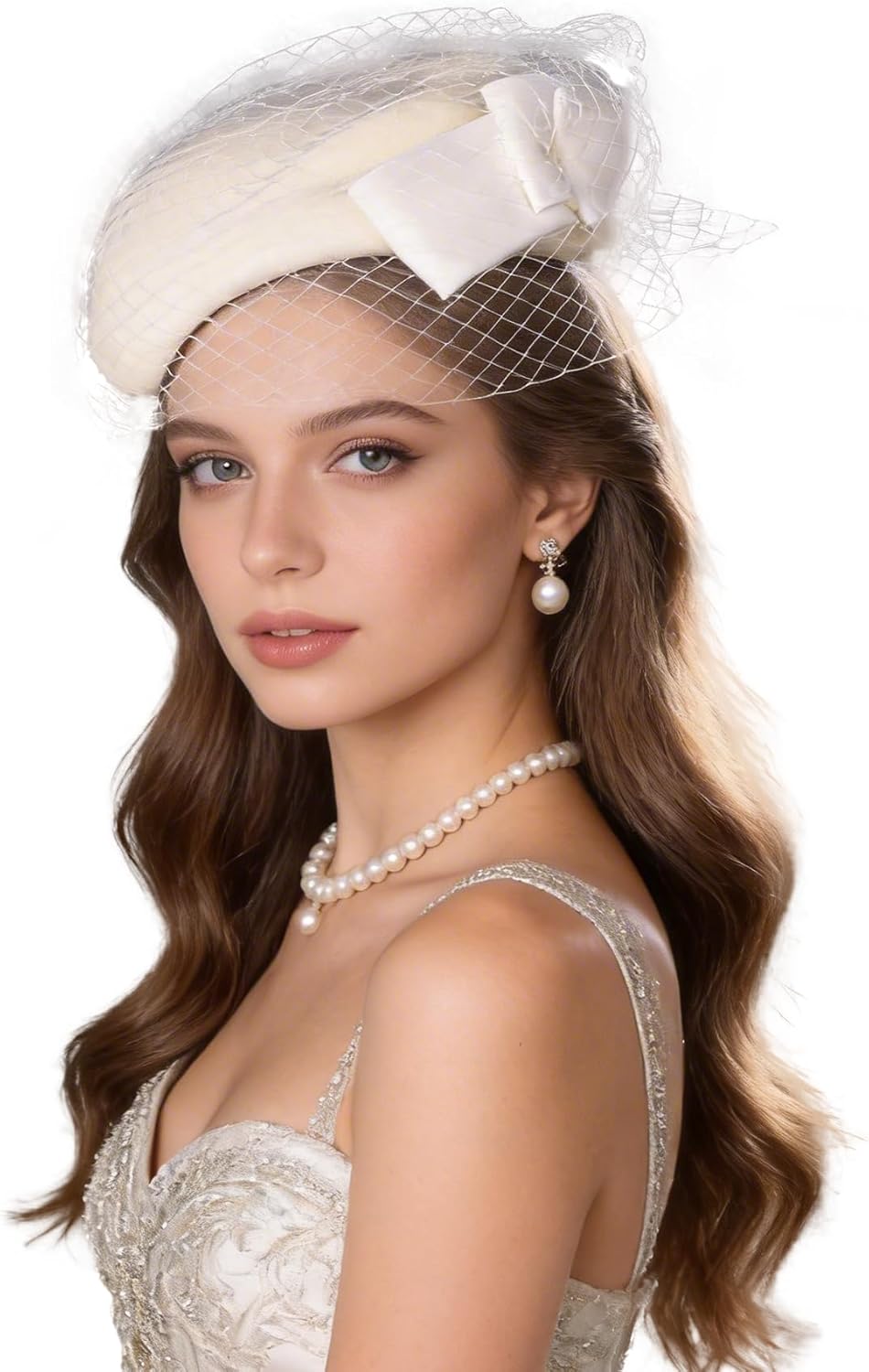FADVES Vintage Wool Pillbox Hat with Veil for Women – Elegant Wedding Church Cocktail Fascinator 1950s Style