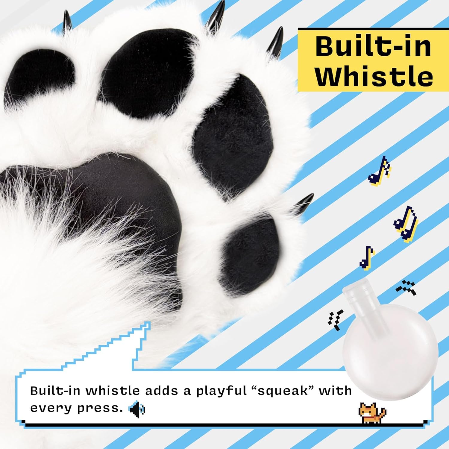 Furry Paws with Built-in Whistle, Faux Fur Plush Cat Claws Gloves, 12.0" x 8.5" Large Fursuit Paw Gloves for Anime Cosplay, Furry Costume Accessories for Adults (White) - Image 4