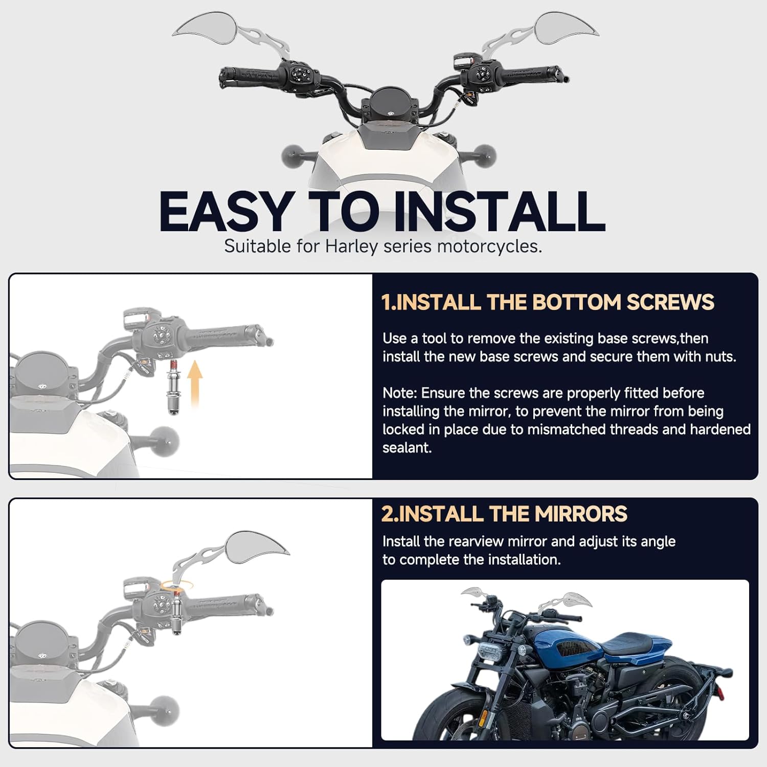 Motorcycle Mirrors for Handlebars - Chrome CNC Adjustable Motorcycle Rearview Mirrors for Harley Street Glide Electra Glide Sportster XL 883 1200 Road King V-Rod Softail Dyna 1982-2024