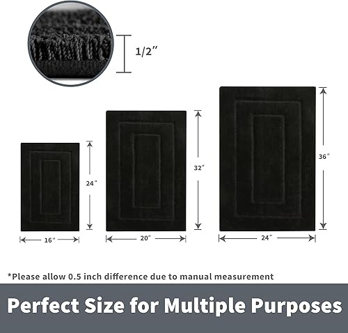 Miniatura 2 de GRANNY SAYS - Tapete de baño antideslizante negro, suave y absorbente de agua, de microfibra, lavables y secables a máquina, tapetes para piso de