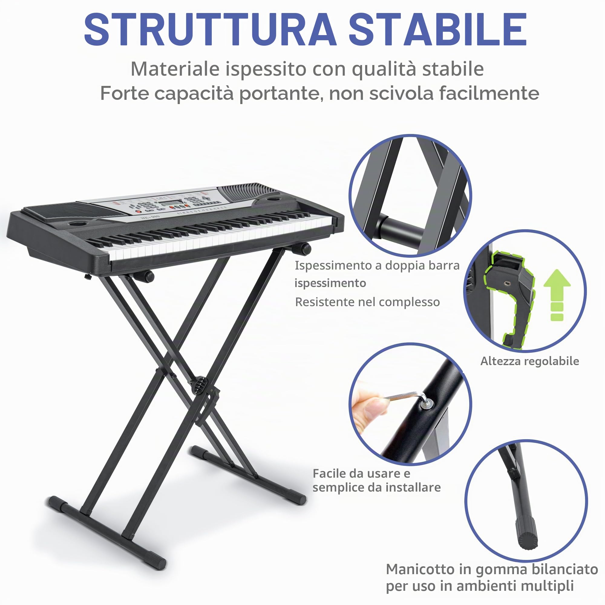 AKOZLIN Keyboardständer X-Style, regolabile in altezza 23,6-39 pollici | Meccanismo a rilascio rapido, cinghie di serratura, pieghevole, nero