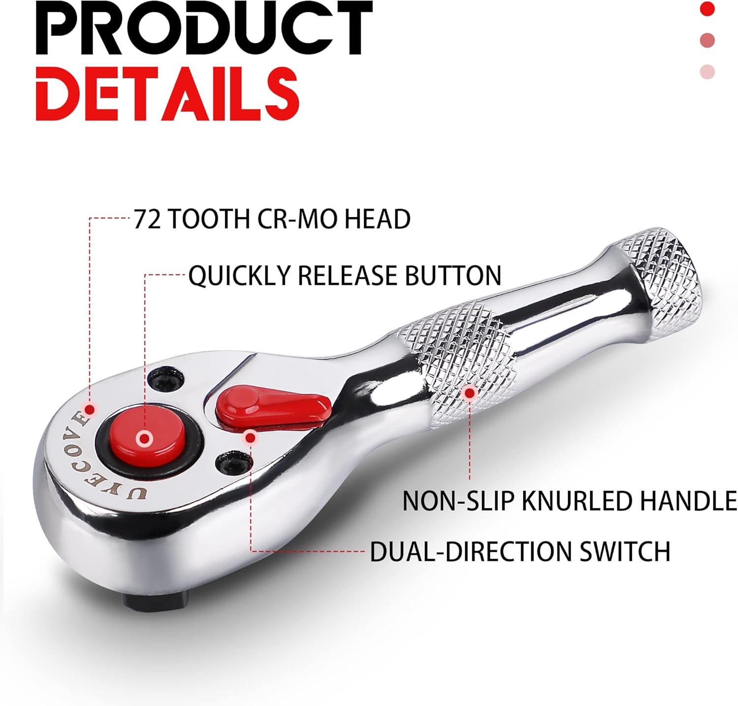 Ratchet Set 3PCs-1/4 Drive Ratchet, 3/8" Drive Ratchet, 1/2" Drive Ratchet, Ratchet Set-Colorful Stubby Ratchet Wrench Set 72-Tooth Small Ratchet Set with IXPE Storage Tray