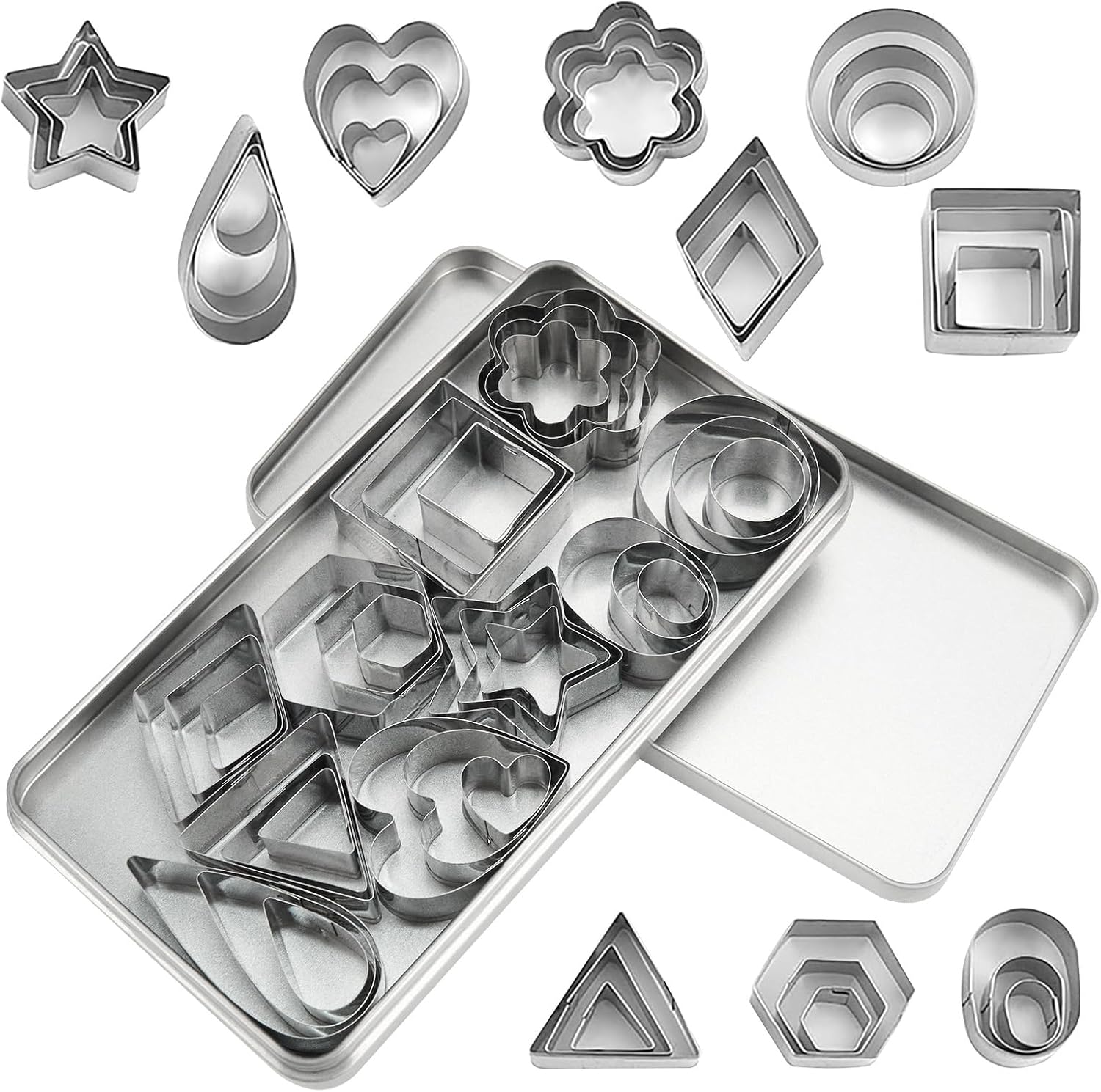 30 Pcs Mini Cookie Cutters Set with Box, Stainless Steel Tiny Cookie Cutters for Biscuit Molds