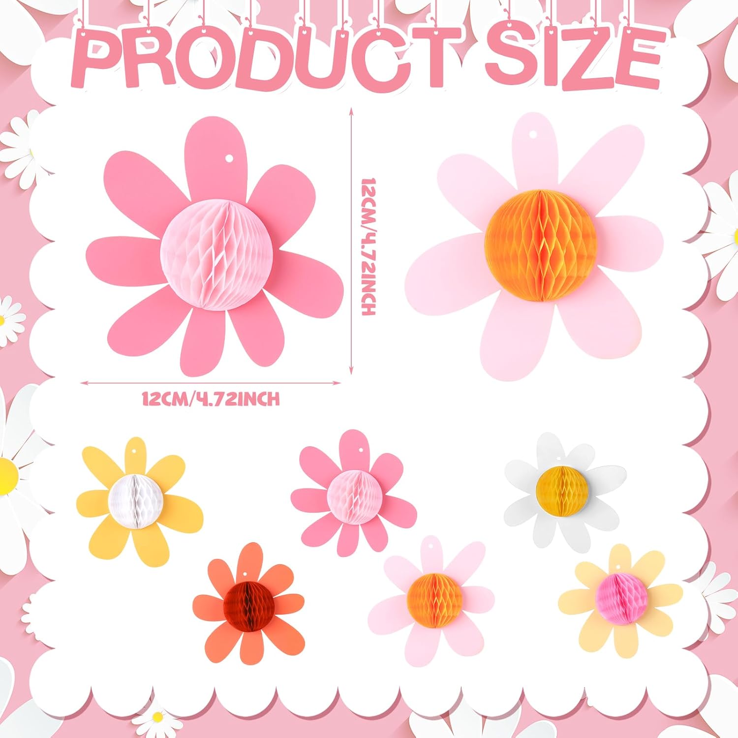 Poen 12 Pcs Daisy Groovy Boho Hanging Party Decorations Daisy Birthday Party Decorations Summer Retro Honeycomb Balls Decor Classroom Flower Ceiling Balls for Baby Shower Favor(Colorful)