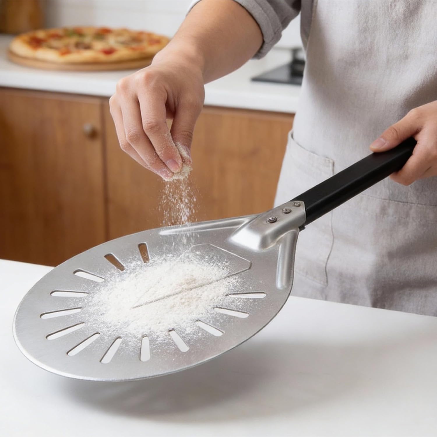 IVUIUVI,Pizza Turning Peel 8 Inch Aluminum Metal,Non-Stick Pizza Spatula Paddle, Pizza Turning Peel with Long Handle, Pizza Tools, Pizza Oven AccessoriesRectangle Pizza Turner.