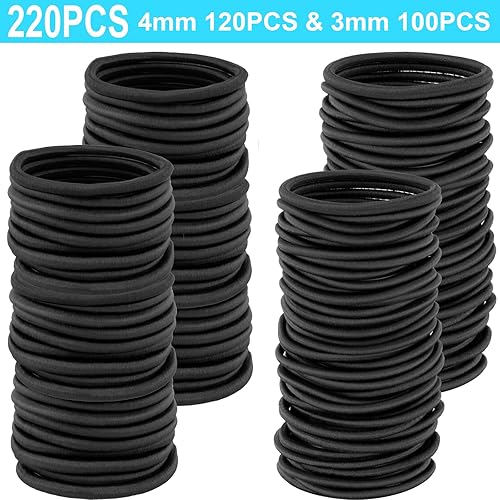 Miniatura 2 de YXYL Lazos para el cabello, 220 ligas negras para el cabello, bandas elásticas de alta calidad para mujeres y hombres, soportes para cola