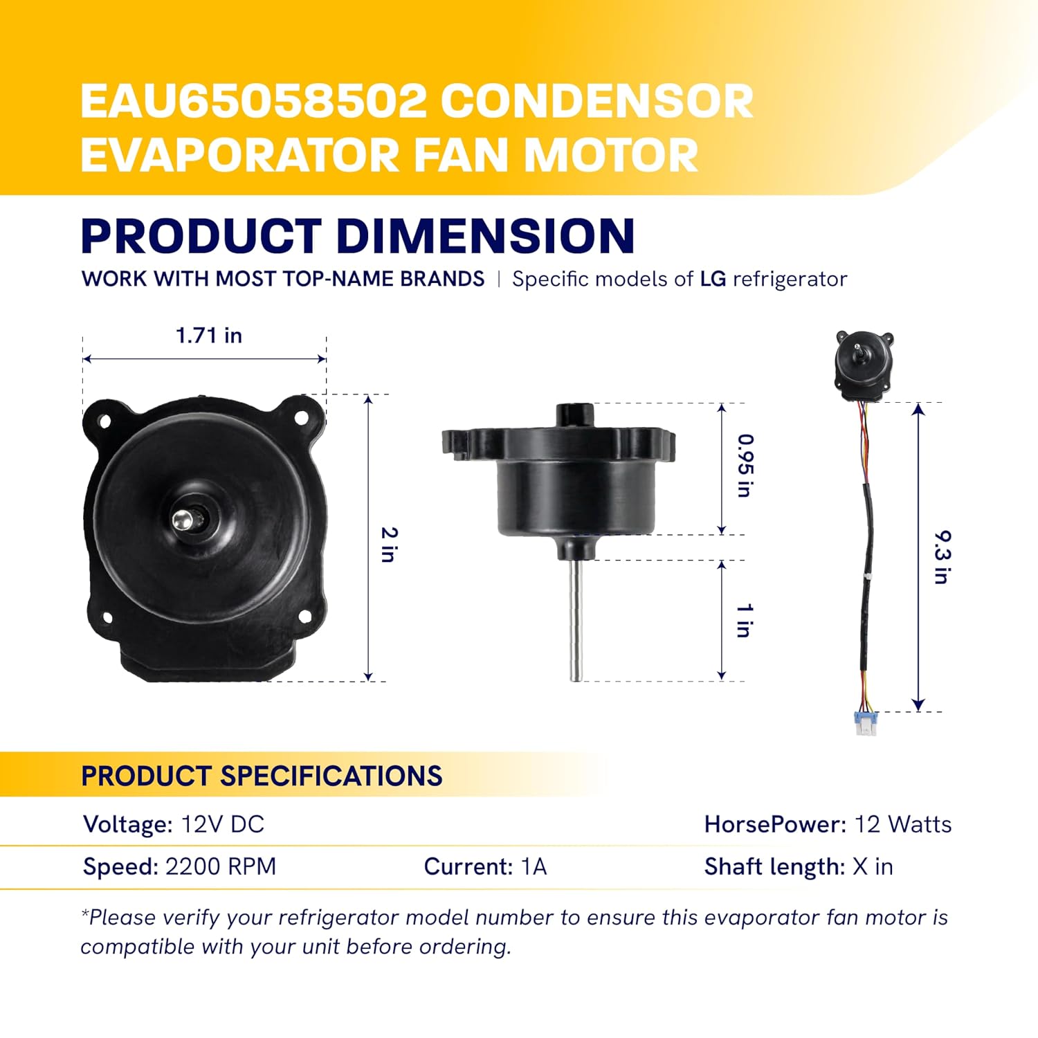 [Upgraded 2026] EAU65058502 Refrigerator Condenser Fan Motor (4-Pin DC 12V) for LG LRMDS3006S LMWS27626S LFXS26596S LFXS28968S Freezer Replace EAU65058501 AP7178309 PS16662422 EAP16662422
