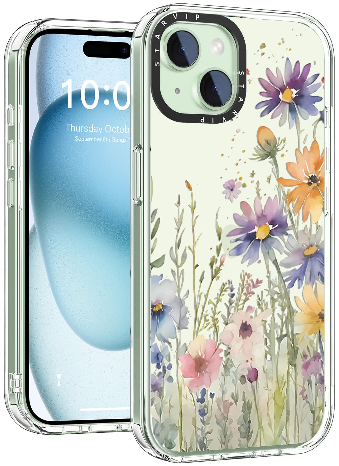 STARVIP Wildflower Phone Case for iPhone 15 Cute Trendy Aesthetic Floral Design for Women & Girls - Military-Grade Drop Protection - Clear Hard Shell