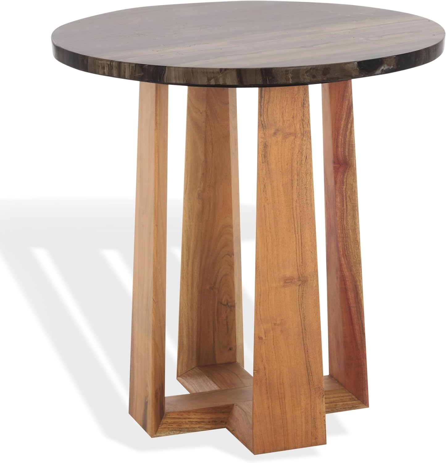 SAFAVIEH Couture Collection - Trenton Brown Marble Accent Table, Round Top with Sculptural Wood Base (SFV9704B)