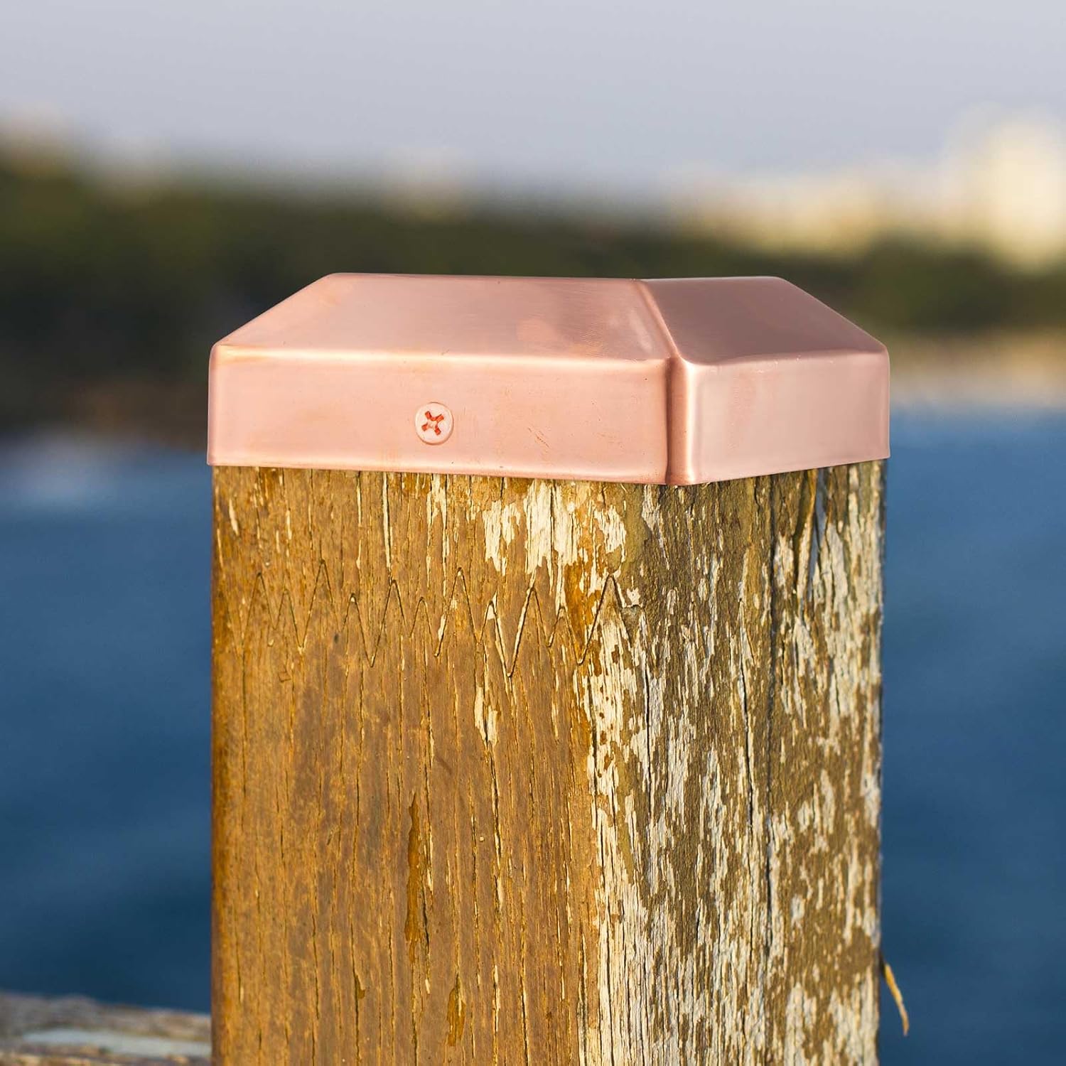 Tandefio 2 Pcs 4x4" (Actual 3.5x3.5") Solid Copper Post Caps Fence Pyramid Decking Caps with Screw for Metal Wood Cedar Fence Deck Corridors Mailbox Posts End Cover (Trapezoid)