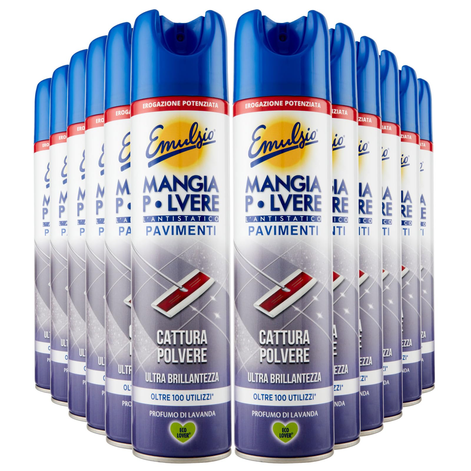 Emulsio Comer polvo El antiestático suelo spray captura polvo ultra brillo para todo tipo de suelo perfumado a lavanda - 12 botellas de spray de 300 ml cada uno
