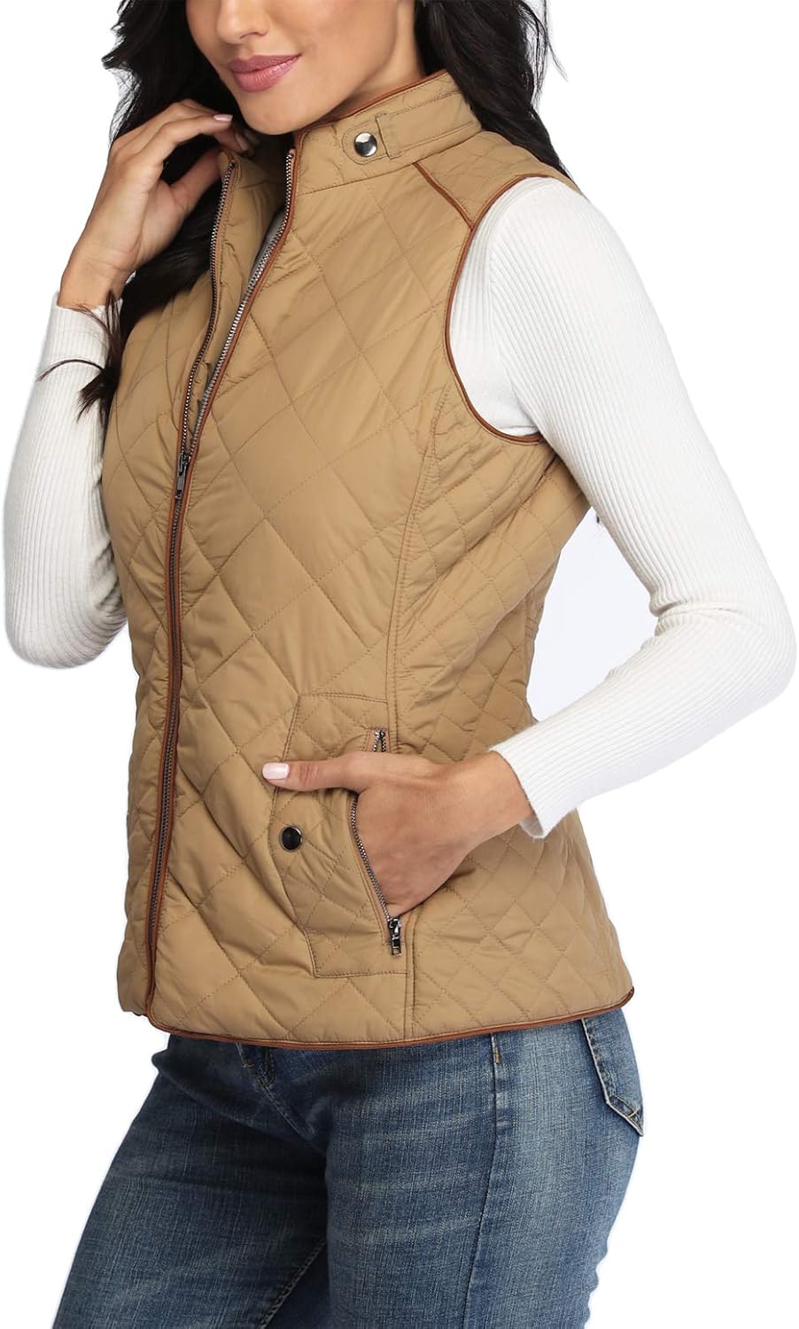 MISS MOLY Women Quilted Vest Zip Up Stand Collar Lightweight Padded Vest Jacket Winter Outwear