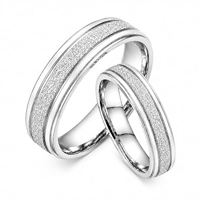 Gemini Titanium His and Hers Wedding Band Set Silver Rings 6mm & 4mm