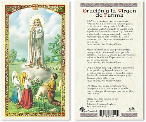 Oracion a La Virgen de Fatima - Tarjetas de Oración Laminadas - Pack de 25 - en Español