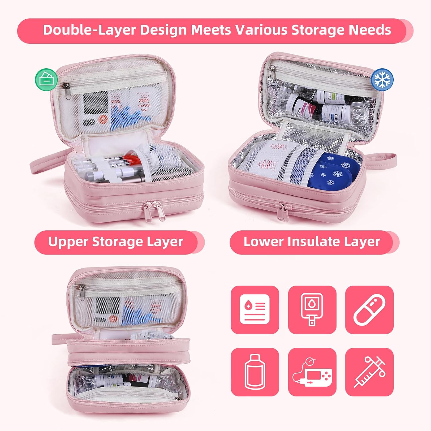 Diabetes Travel Bag with 2 Ice Pack, Insulin Cooler Travel Case image 2