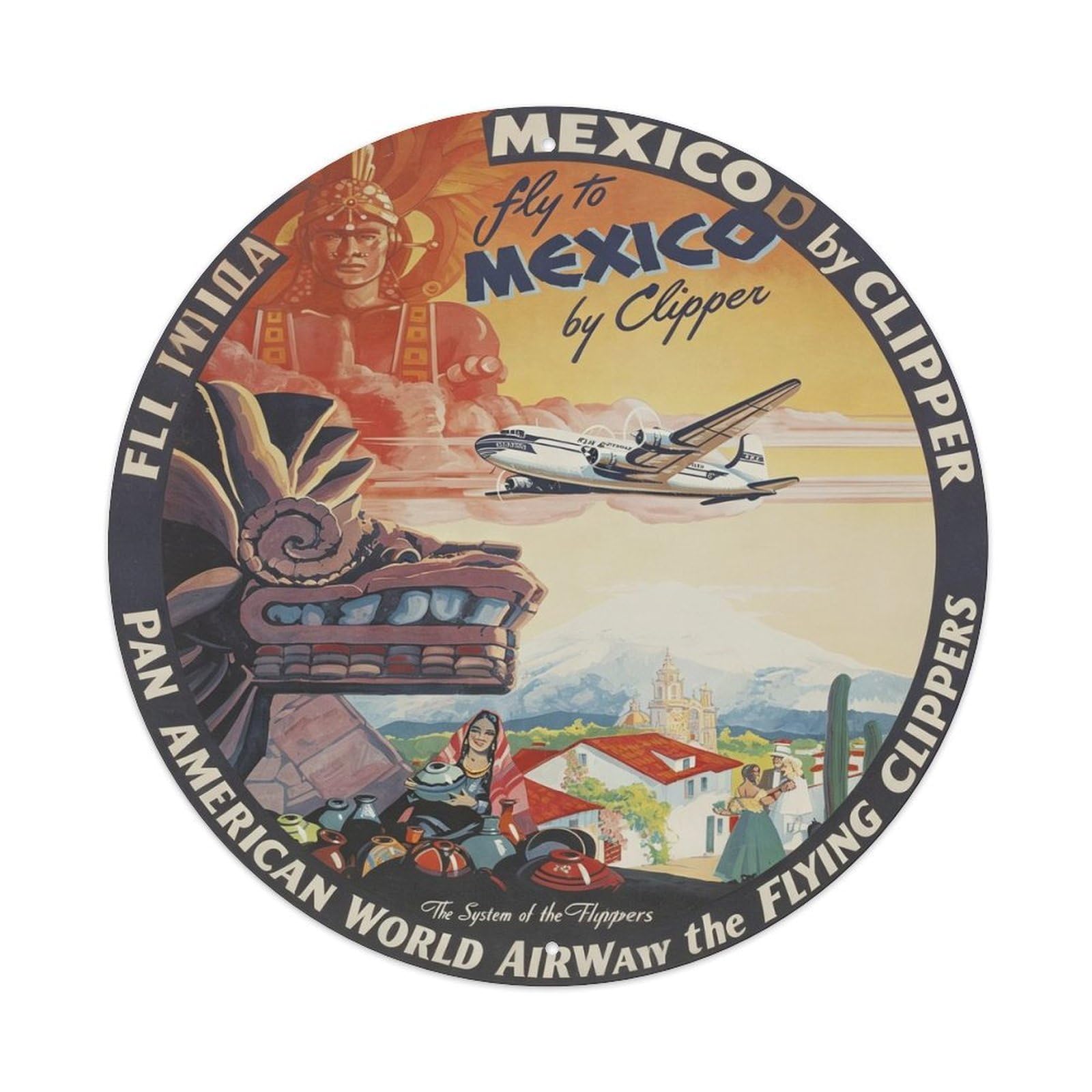 Travel Mexico Metal Tin Sign Plaque Wall Decor for Cafe, Club, Garden Round Metal Poster 8x8Inch