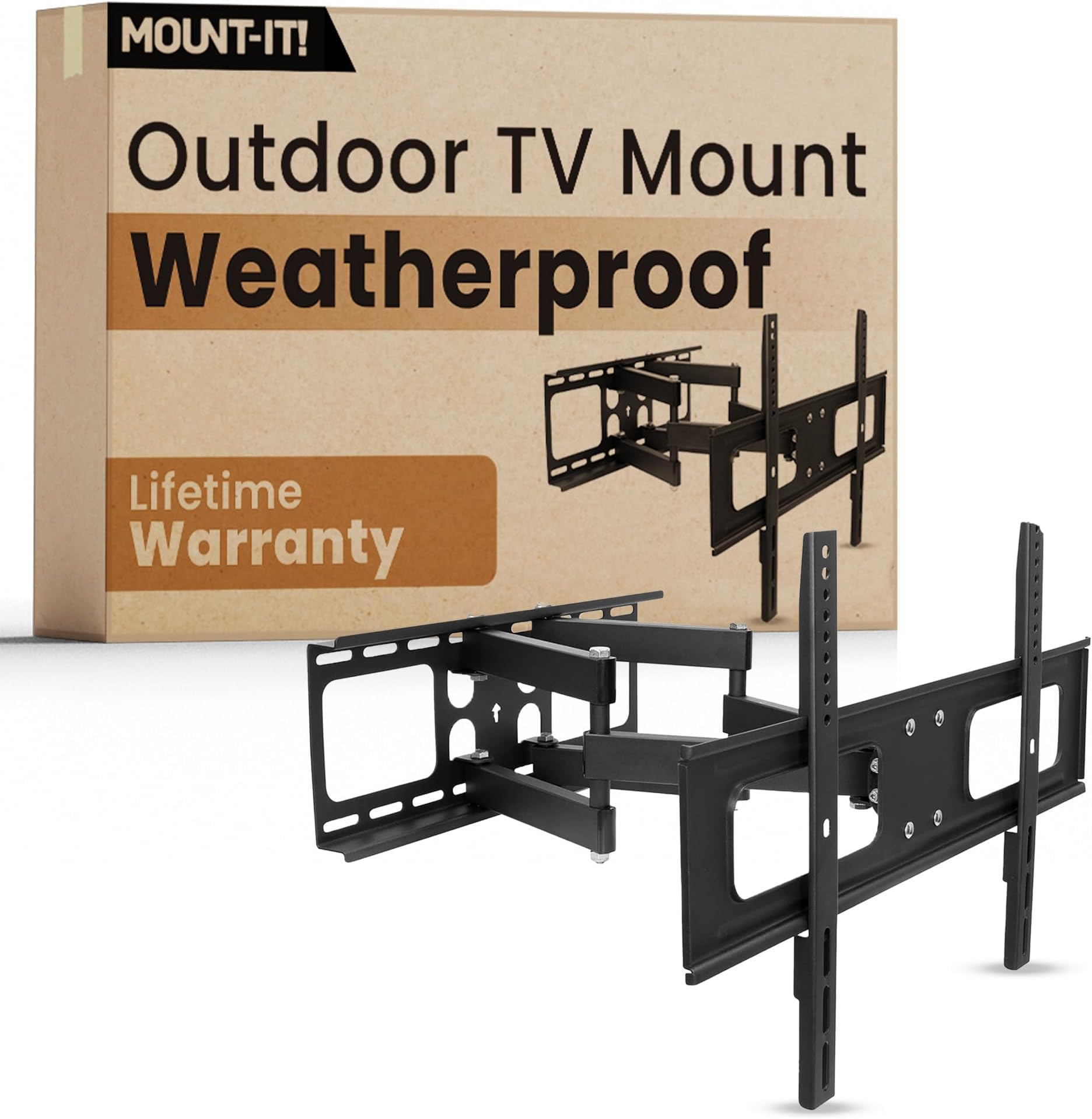 Outdoor TV Mount Weatherproof, Anti-Rust Anti-Corrosion Outside TV Bracket for Patio, Gazebo and Exterior, Fits 37-80", Heavy Duty Dual Full Motion Arms, VESA Up to 600x400mm, 110 Lbs Limit