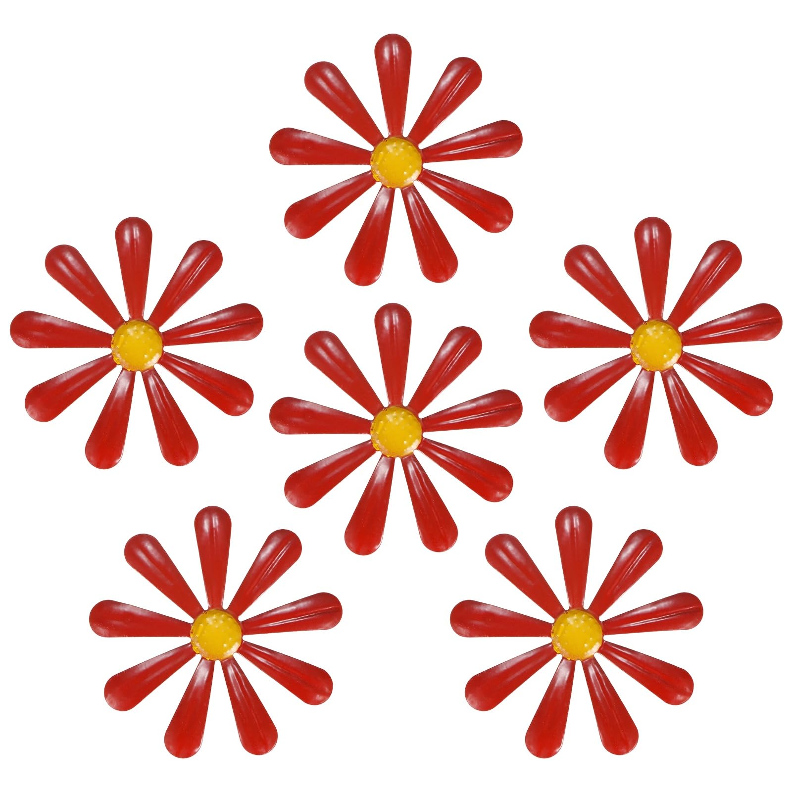 M METERXITY 6-Pack Metal Flowers Wall Decor, Metal Flower Daisy Ornament Wall Art Hanging Decoration Garden Decor for Outside/Indoor/Patio, Fence Decorations Outdoor [Red]