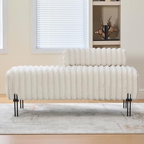 Miniatura 10 de NIOIIKIT Sofá de dos plazas moderno de 53.2", sofá acentuado tapizado con patas doradas y respaldo ajustable, pequeños sofás de felpa Teddy para