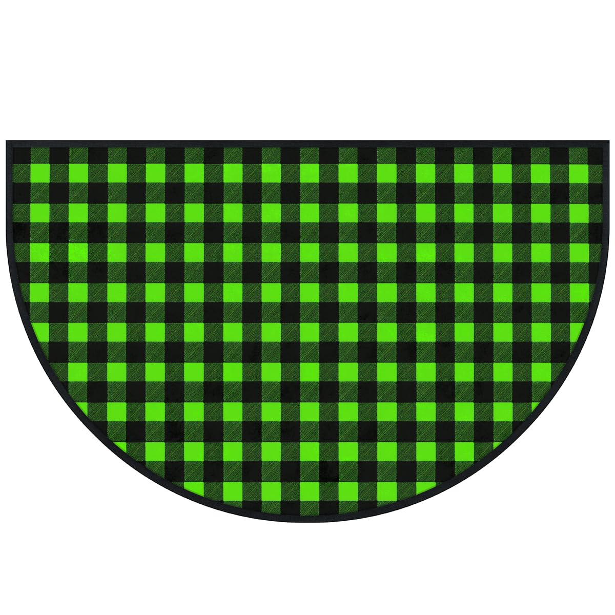 Mexpekil Paillasson demi-lune à carreaux vert vif et noir, pour intérieur et extérieur, antidérapant, lavable, absorbant, anti-saleté, 100 x 160 cm