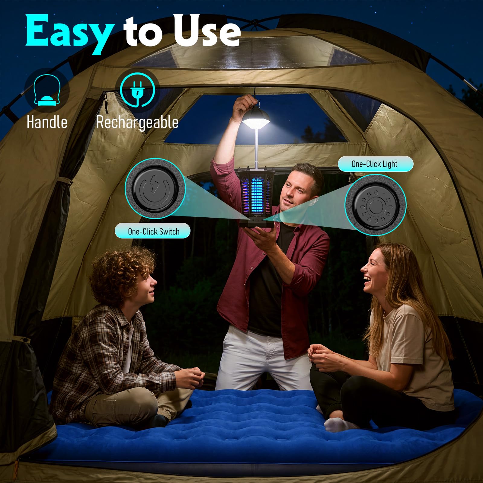 Wiederaufladbarer Bug Zapper Outdoor 2026, 4500V Elektrischer Mückenzapper mit Campinglicht, Kabelloser Tragbarer Mückenvernichter, Outdoor Wasserdichte Fliegenvernichter Falle für Camping, Terrasse