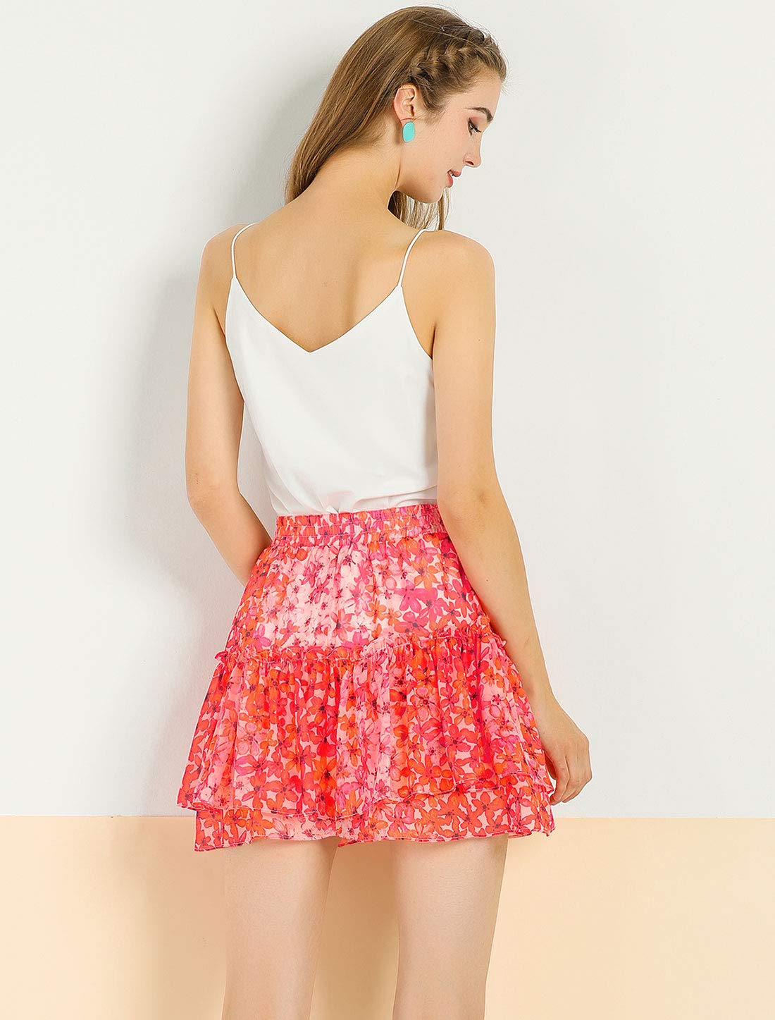 Allegra K Mini Jupe d'été à Volants Taille Haute pour Femme