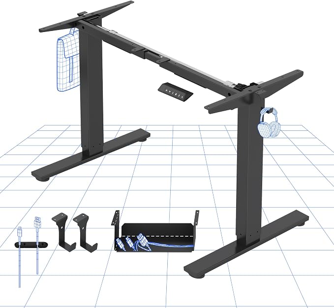 FLEXISPOT Bureau Assis Debout Électrique, Noir | Cadre de Bureau Assis Debout, 73,5-118 cm, Anti-Collision, 4 Mémoires & Accessoires Pratiques, Idéal Bureau