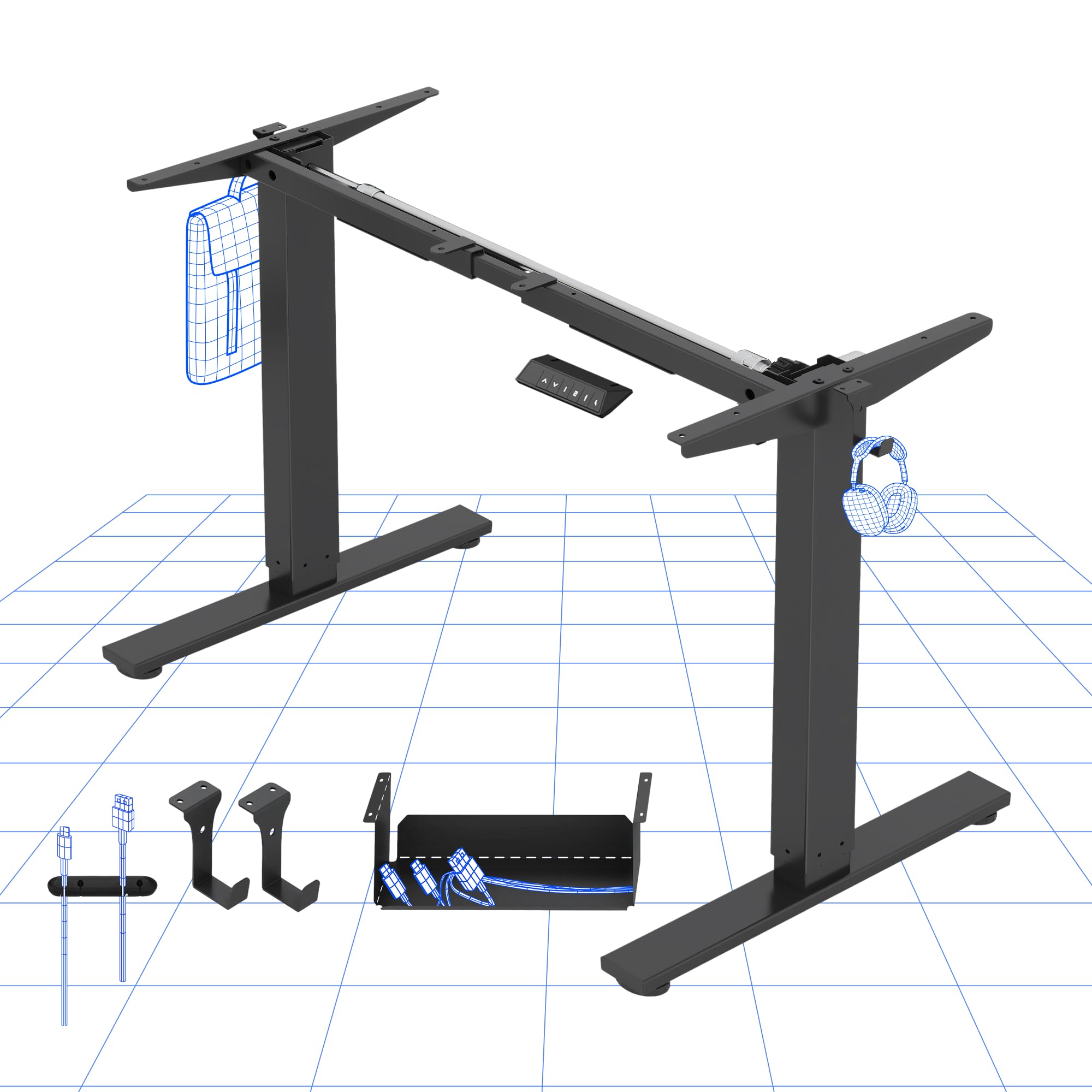 FLEXISPOT Bureau Assis Debout Électrique, Cadre de Bureau Réglable en Hauteur en Acier avec Panneau de Contrôle Digital, Équippé du Système Anti-Collision，Noir