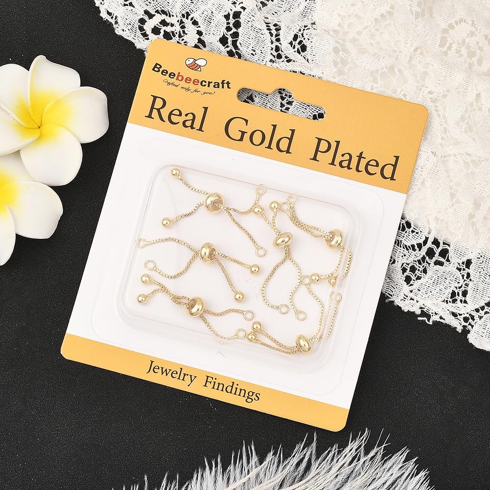 Beebeecraft 10Pcs 2.3 Inch Bolo Bracelet Making Chains Adjustable Slider Bracelet Box Chain Extender 18K Gold Plated for Jewelry Making DIY - Image 6