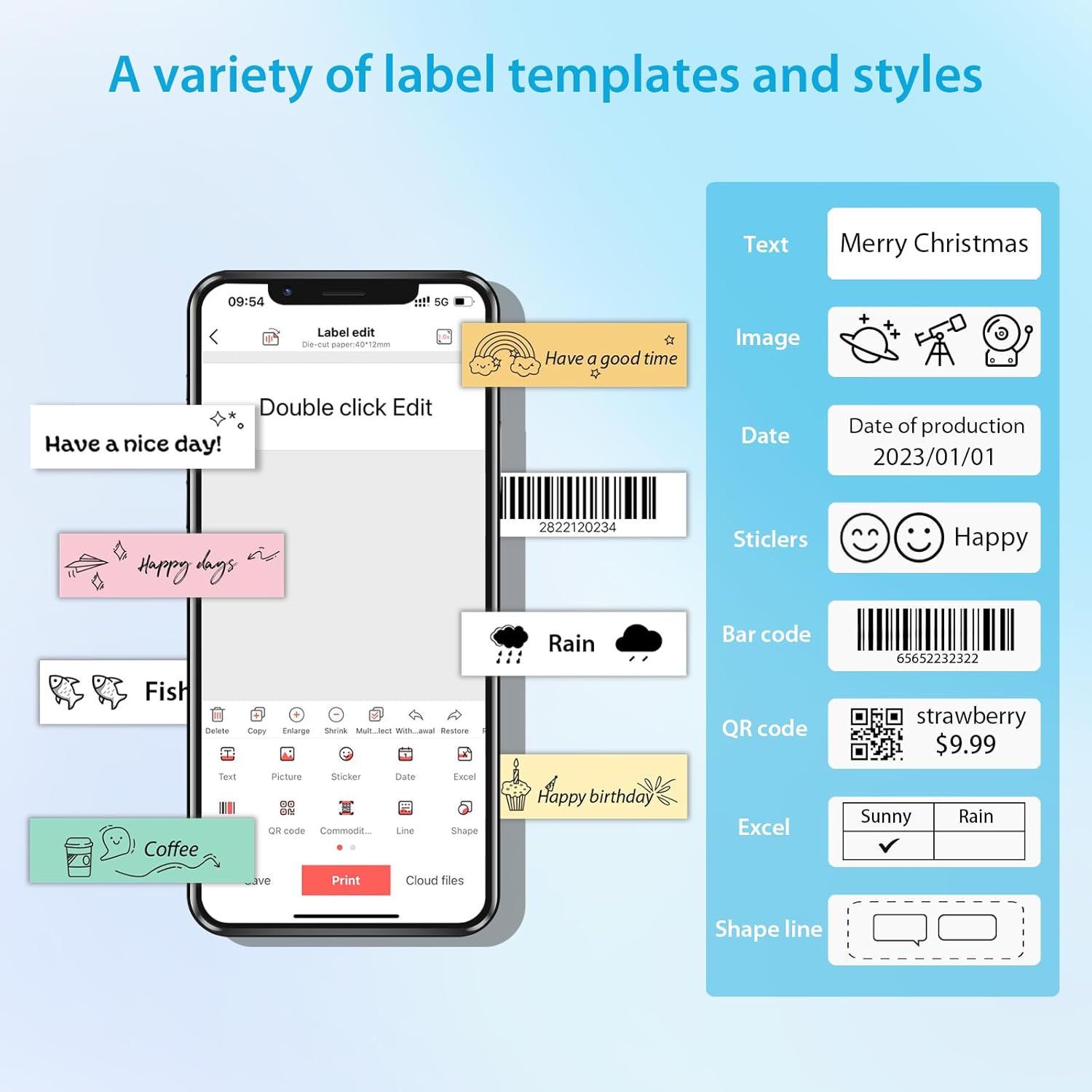 NGTeco Mini Etichettatrice Bluetooth, stampante termica senza fili portatile, simbolo di carattere multipli per archiviazione domestica, organizzazione ufficio, codice a barre Bianco - Immagine 3