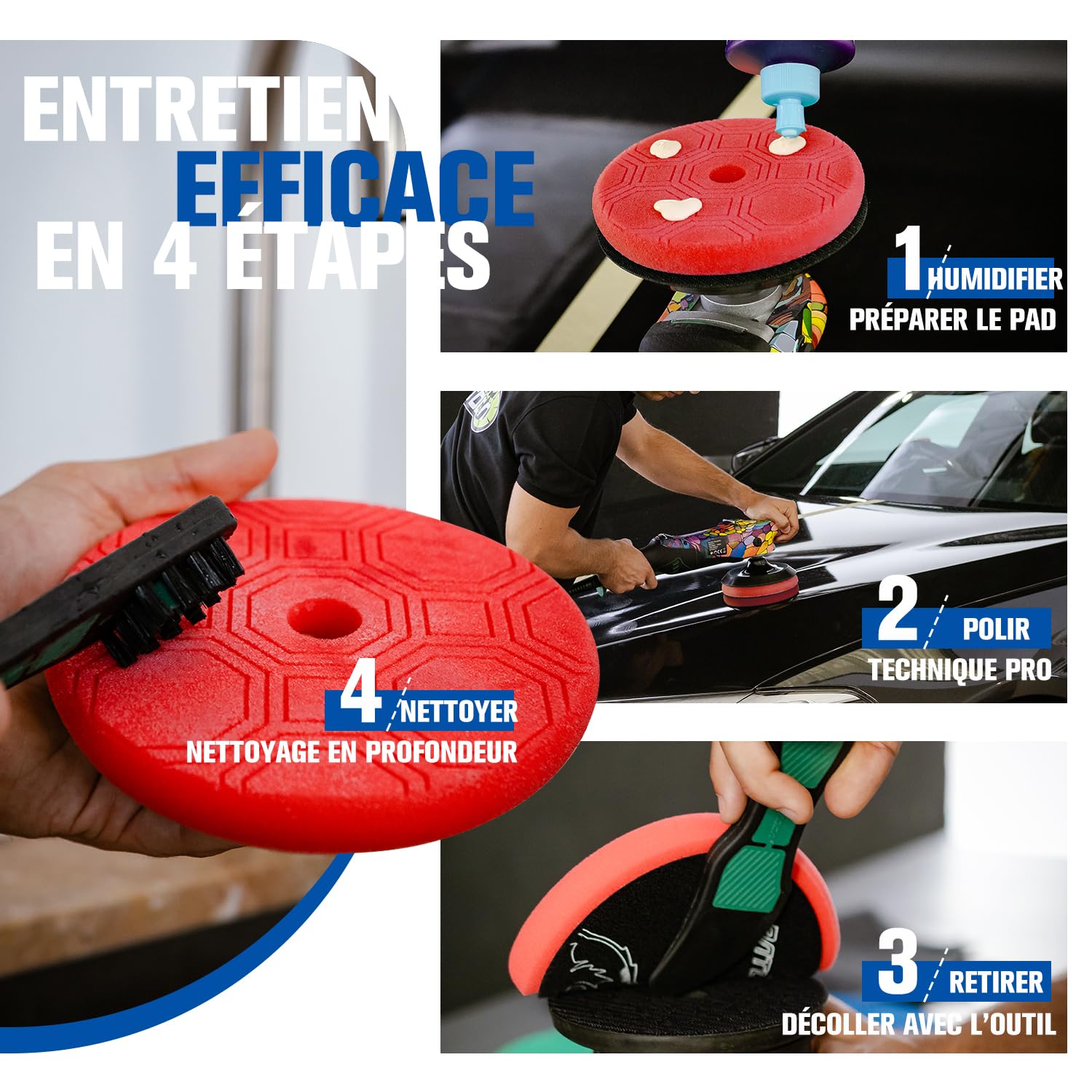 BATOCA P2 Kit Polisseuse 1000W Haut Couple, Lustreuse Rotative 150mm Heavy-Duty Correction Peinture Profonde, Clip de Câble & Outil Pad 3-en-1, Câble Amovible 5m, 1000-3800tr/min, Bateau, Camping-Car