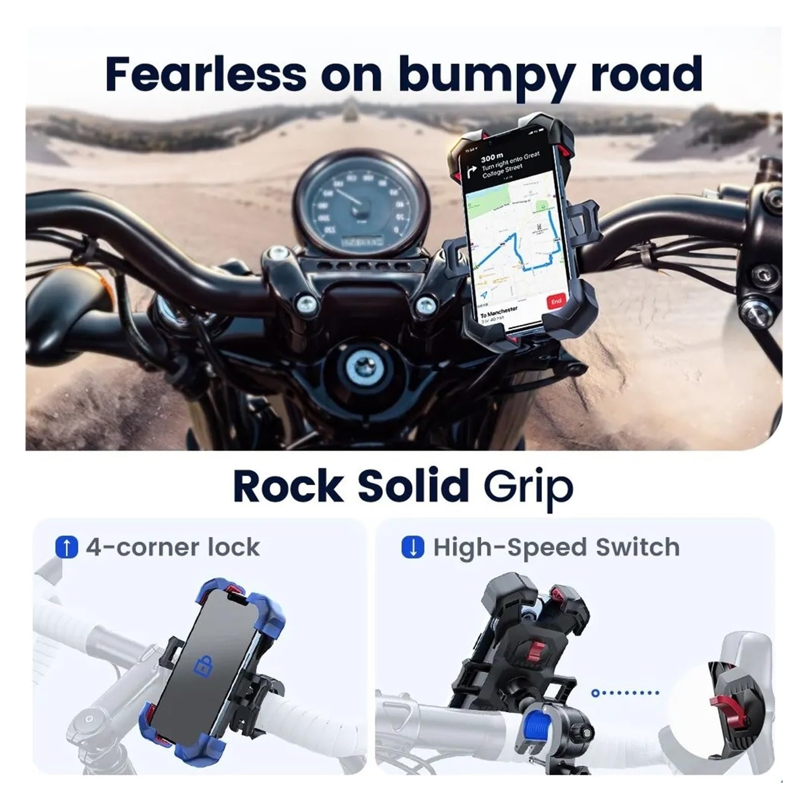 Porta Teléfono Bicicleta Soporte para Teléfono Bicicleta con Vista 360° Universal para 4,7 A Pulgadas A Prueba Golpes para GPS Soporte Teléfono Moto