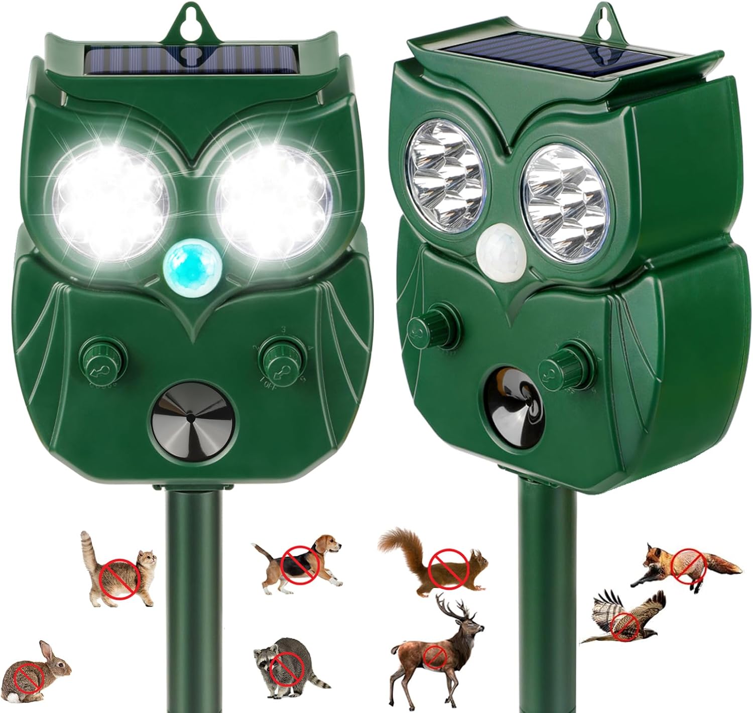 2 Pack 2026 Ultrasonic Animal Repellent Outdoor Deer Repellent Devices Solar Animal Repeller Motion Activated Deterrent to Scare Cat Squirrel Rabbit Raccoon Skunk with LED Flash Lights for Yard Lawns