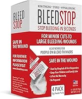 BleedStop Blood Clotting Powder: Stops Bleeding in Seconds for Wounds, Nosebleeds, Blood Thinners - 4x15g Pouches Trauma Kit