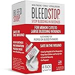 BleedStop First Aid Powder for Blood Clotting, Trauma Kit, Blood Thinner Patients, Camping Safety, and Survival Equipment for Moderate to Severe Bleeding Wounds or Nosebleeds - 4 (15g) Pouches