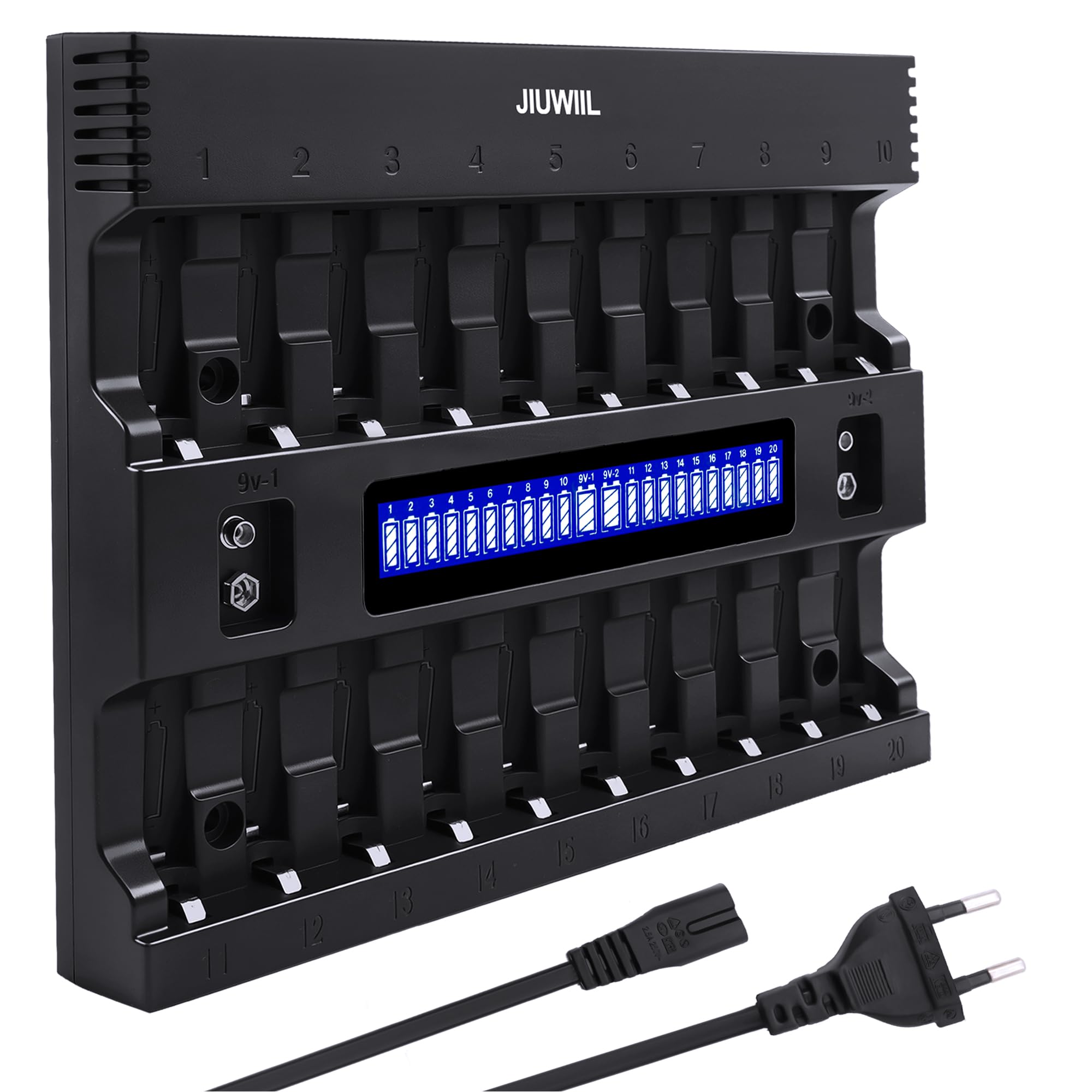 20+2 emplacements Chargeur de Piles AA AAA avec écran LCD | AA AAA chargeur de piles Chargeur pour piles AA/AAA Piles rechargeables et piles 9V