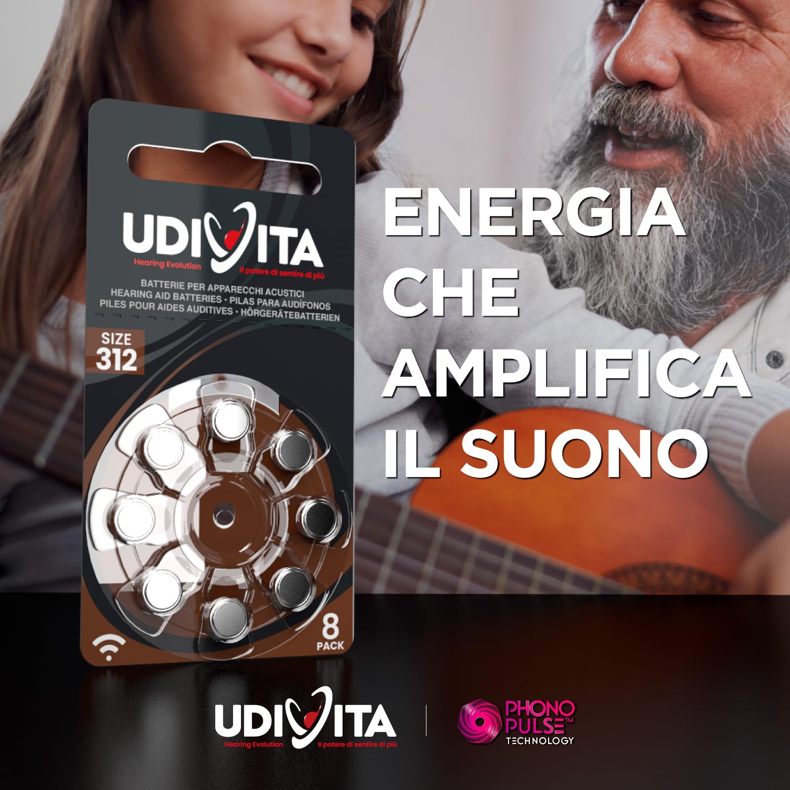 240 Batterie Per Apparecchi Acustici Auricolari Udivita Misura 312 PR41 (Marroni) Tecnologia Phono Pulse - 30 Blister da 8 Pile