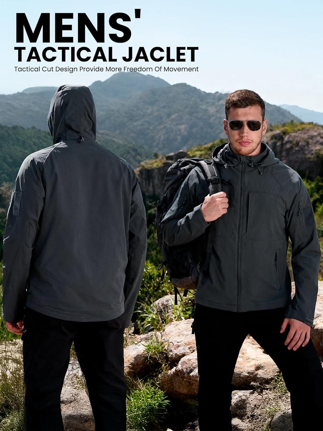 Men's Waterproof Tactical Jacket Windproof Hooded Lightweight Windbreaker Rain Coat For Hiking Hunting 6 Pockets - Image 6