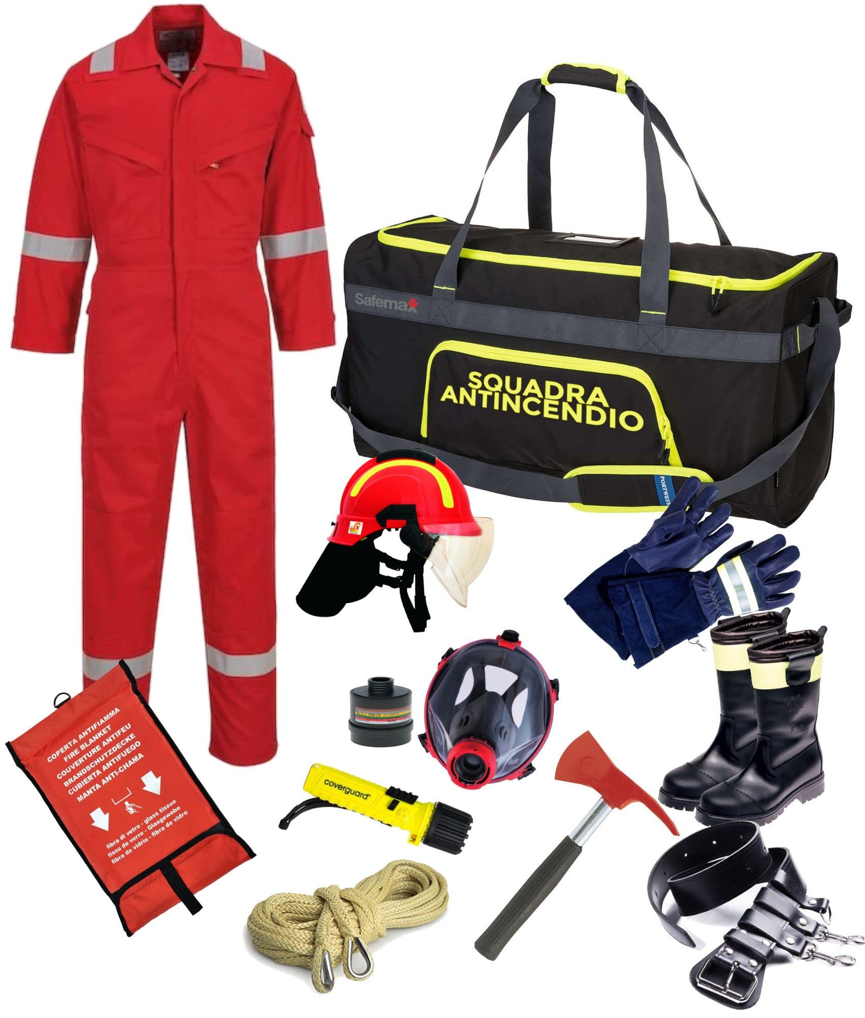 Kit safemax con D.P.I. per addetto antincendio con attrezzatura indispensabile per emergenza (trolley impermeabile)