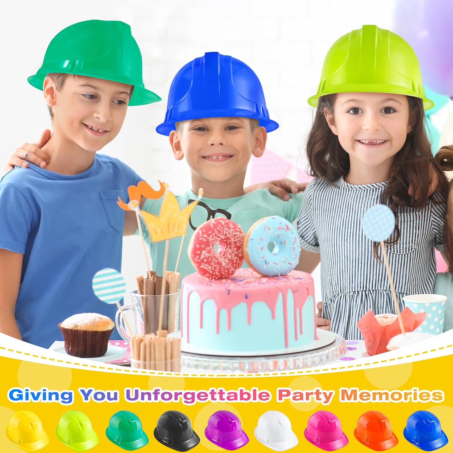 60 Pcs Construction Party Hats Bulk, Construction Hard Hats, Soft Plastic Worker Helmet, Worker Caps Toys for Boys Girls, Worker Hat for Dress up Birthday Role Playing Party Supplies, 10 Color - Image 5