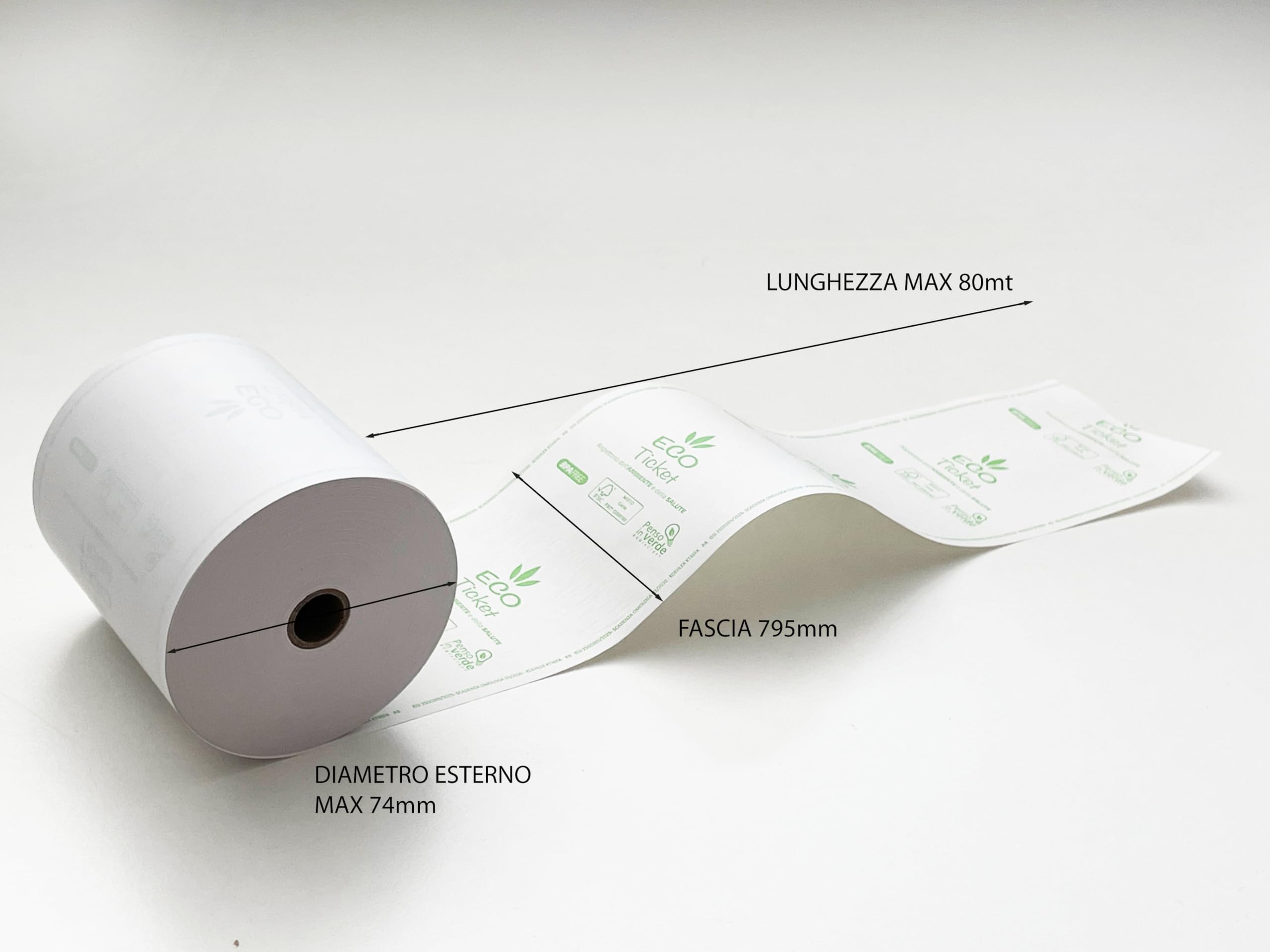 Carte Dozio - Rotoli di Carta Termica omologati, per pos e casse di ristorazione e bar - Confezione da 30 rotoli - Formato 79,5 mm x 80 metri, diametro interno 12 mm, 48 gr